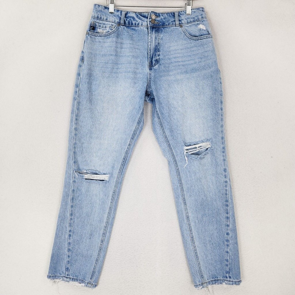 Kancan Jeans Womens 29 Blue Signature Relaxed Distressed High Rise Cotton Denim